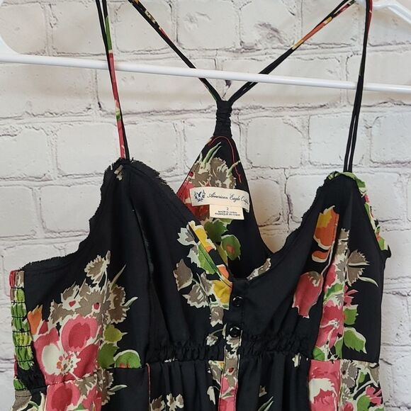 American Eagle Dress Babydoll Corset Black Floral Tiered Slip Sundress Summer - Picture 8 of 11